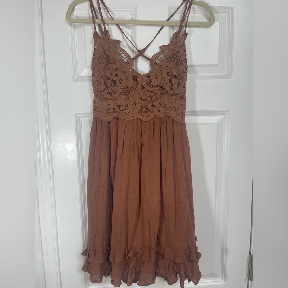 Listicle Brown Lace Mini Dress